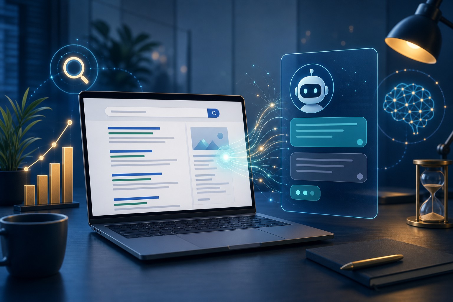 Is SEO dead in the rise of AI — illustration of search engines and AI working together