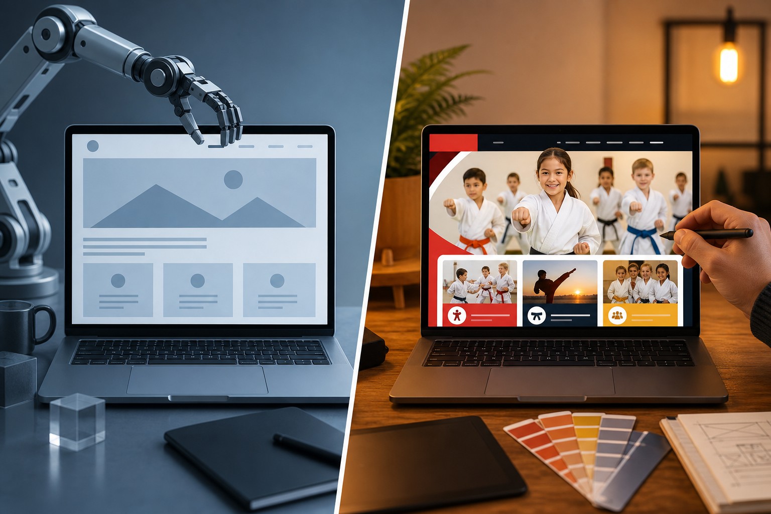 AI-generated website vs. professionally designed studio website comparison